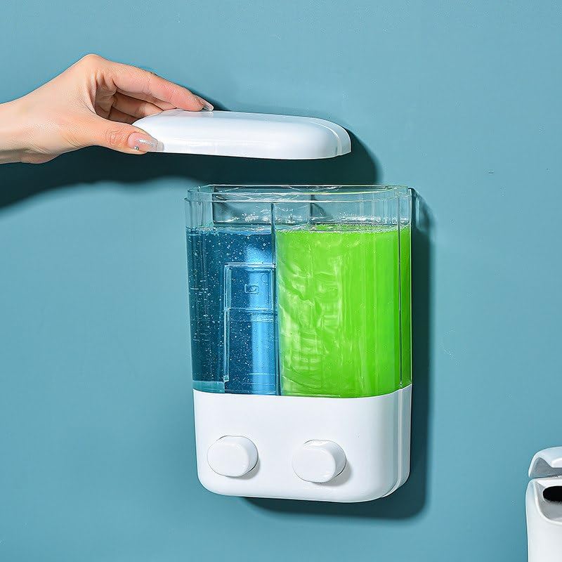 Image of b2 Wall Mounted Double Soap Dispenser, Refillable Dual Chamber Shampoo & Hand Wash Holder, Push Button Liquid Soap Dispenser for Bathroom, Hotel & Gym (Modal - 4)