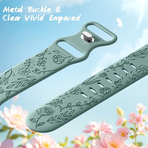 Image of SNBLK 6 Pack Floral Engraved Bands Compatible with Apple Watch Bands 40mm 41mm 42mm 38mm 44mm 45mm 46mm 49mm Women Men, Silicone Flower Pattern Strap for iWatch Series 11 10 Se Ultra 9 8 7 6 5 4 3 2 1