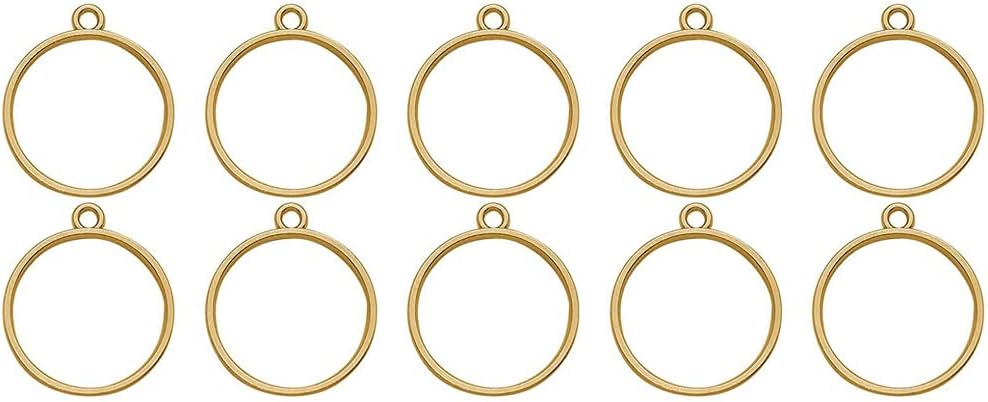Excellentcrafts 10 Pieces 25mm Round Shape Hollow Open Bezel Charm Frames for Making Epoxy UV Resin Pendants and Earrings! (Gold, Round)