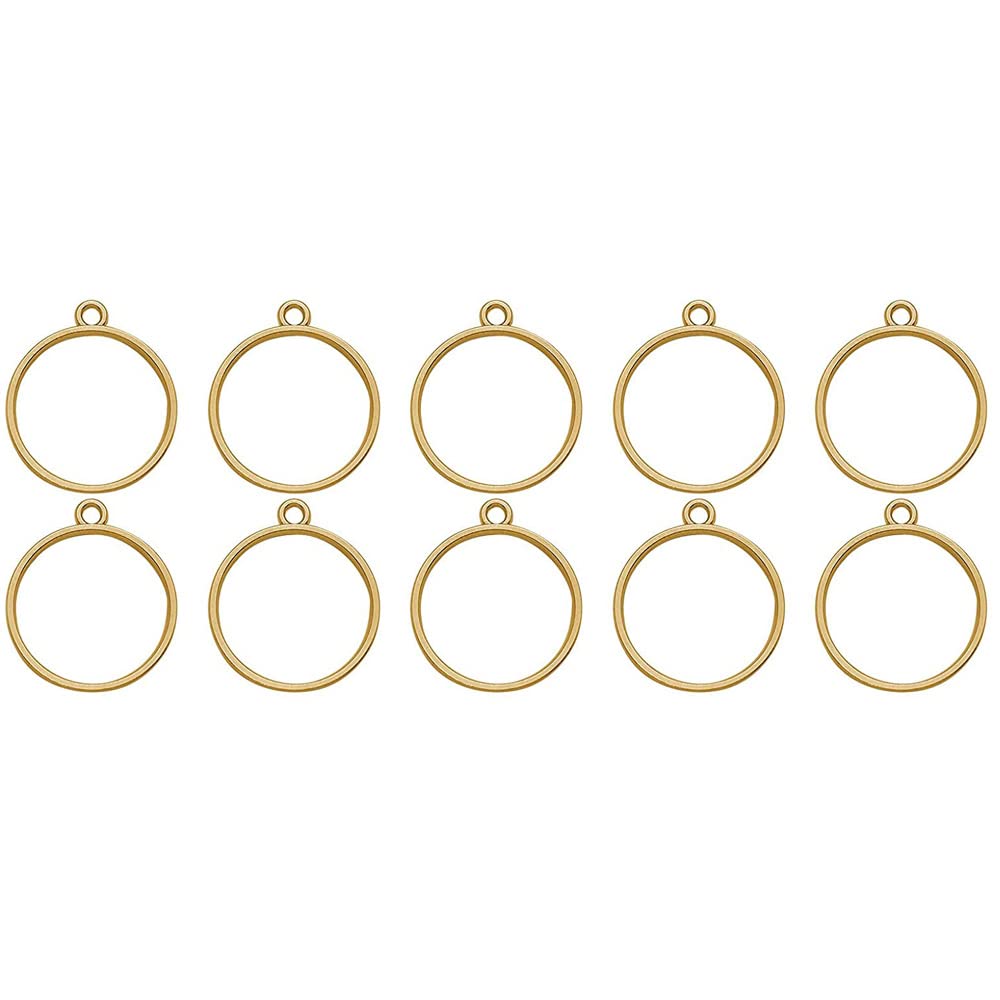 ExcellentcraftsExcellentcrafts 10 Pieces 25mm Round Shape Hollow Open Bezel Charm Frames for Making Epoxy UV Resin Pendants and Earrings! (Gold, Round)