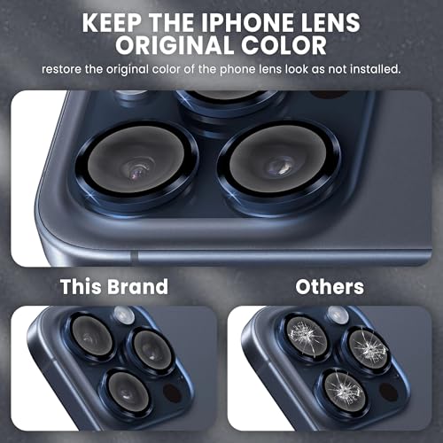 Image of ArmourPro Premium Camera Lens Protector Tempered Glass Compatible For iPhone 15 Pro max and iPhone 15 Pro Tough HD Individual Aluminum Alloy Lens Ring Cover, Scratch Resistant | Blue