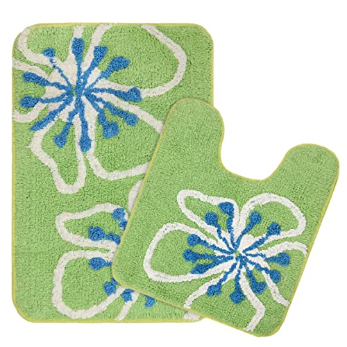 Saral Home Cotton Bathmat with Contour mat(Green, 40X60 CM)