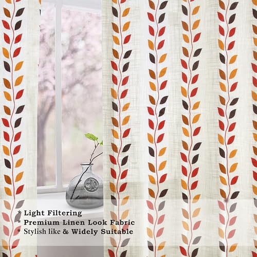 Image of THE LINEN COMPANY Cotton Sheer Curtains with Steel Eyelet for Living Room /Dining Hall /Hotel /Farm House Set of 2 Pcs (4.5ft x 8 ft, Leaf Print)