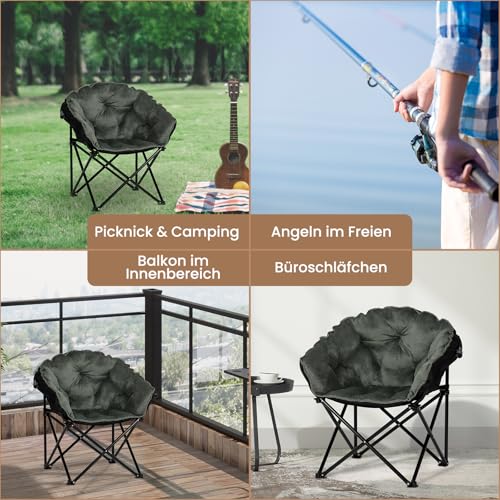 WOLTU Relaxsessel 2er Set Lehnsessel Armlehnensessel Polstersessel faltbar, Mondcahir, Campingstuhl, Sessel Wohnzimmer Schlafzimmer Balkon, aus Samt Oxford-Gewebe, mit Tragetasche, Schwarz Dunkelgrau