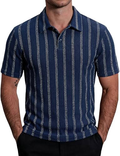 Mens Casual Polo Shirts Short Sleeve Summer Vacation Beach Golf Shirt | Lightweight, Stretchy, Textured, Striped, Golf, Collared, Vintage, Party, Office, Holiday, Wedding, Daily, Business, Fashion miniatura 1
