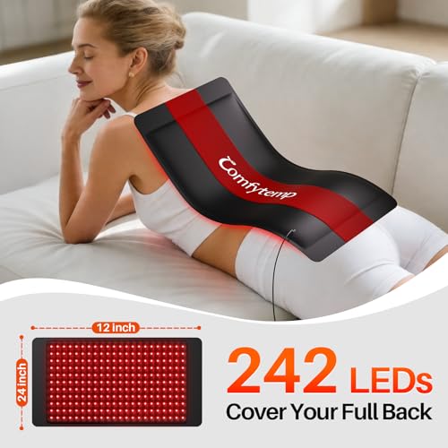 Image of Comfytemp Soft-Touch Red Light Therapy for Body with 242 LEDs, 30W Wearable Near Infrared Light Therapy Pad, 24'' x 12'' Flexible Wrap for Back Knee Shoulder Hands Home Use, 660nm & 850nm