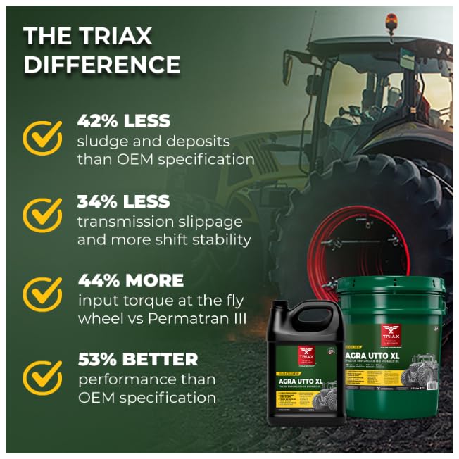 TRIAX Agra UTTO XL Tractor Fluid, Synthetic Blend Tractor Transmission and Hydraulic Oil, 6,000 Hour Life, 50% Less wear, -36 F Pour Point, Replaces All OEM Tractor Fluids (5 Gallon Pail) - Image 5