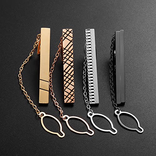 HAWSON 4 pcs Tie Clips Set for Men Necktie 2 inch Tie Bar Clip with Chain - Business Wedding Accessories (2038) - Thumbnail 3