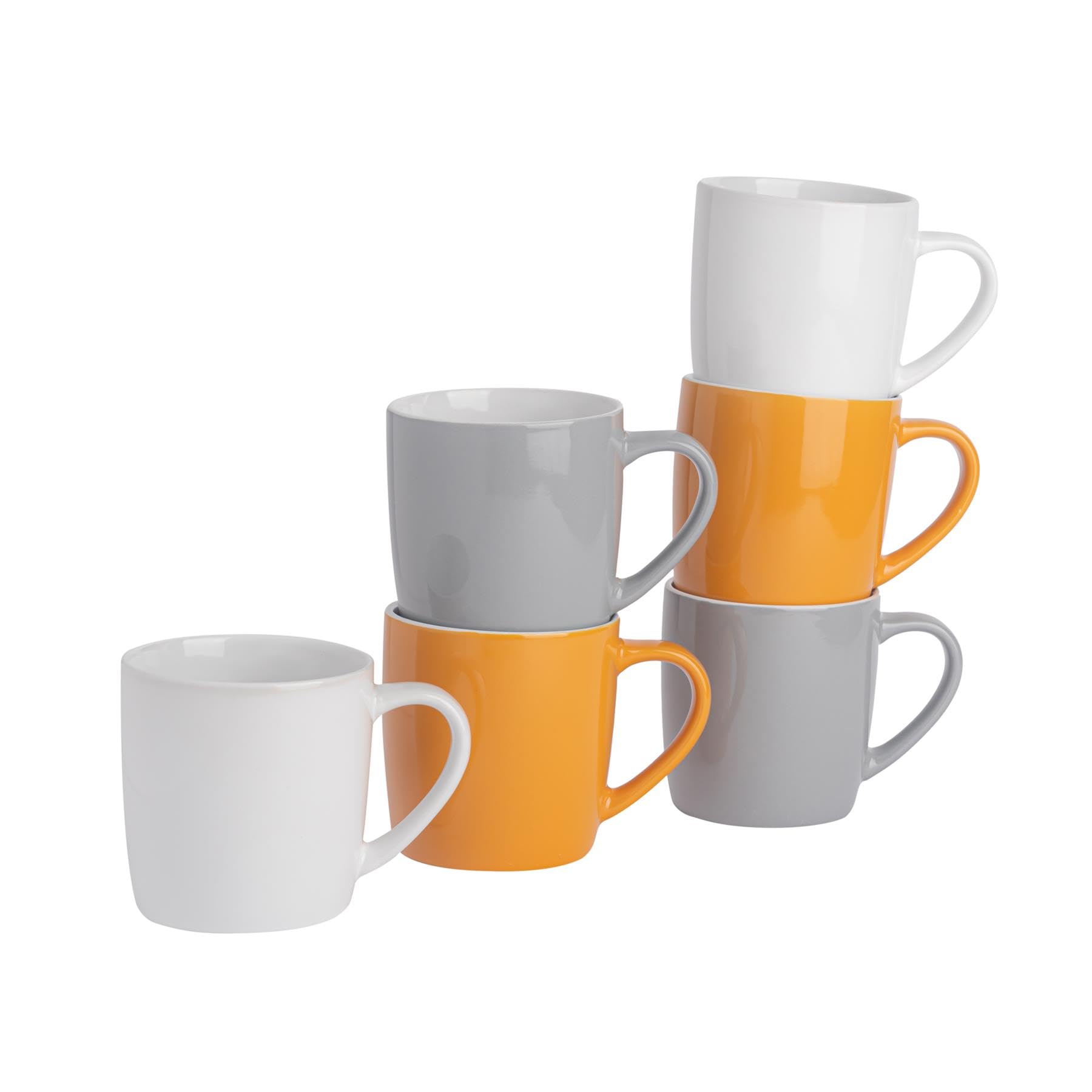 Argon Tableware Tea Coffee Mugs - 6pc Contemporary Coloured Ceramic Cups Set - 350ml - Yellow Grey White