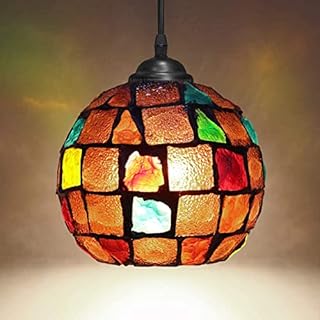 Long Life Lamp Company Vintage Hanging Stained Glass Ceiling Light Shade Pendant Mosaic Style Multi Colour M0105