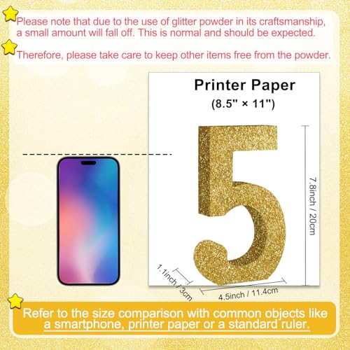 Image of TONIFUL 7.8 Inch Gold Glitter Number 5 Wooden Table Centerpieces Birthday Party Decorations,Shining Golden Digit 5 for Birthday Decorations,New Year,Graduation Decoration,Anniversary,Prop (1 Pack)