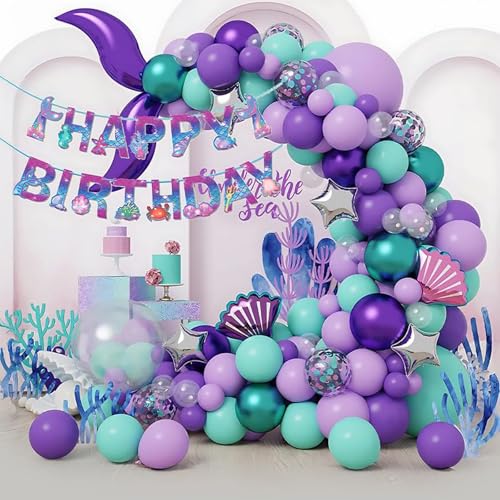 Decoracion Cumpleaños Sirena para Niñas. Decoracion Cumpleaños Niña con Globos de Sirena....