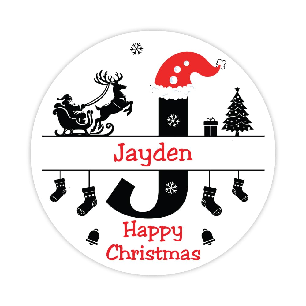 Papa Prints Alphabet - J Pack Of 24 Self Adhesive Name J Christmas Wrapping Stickers 45Mm Christmas Labels