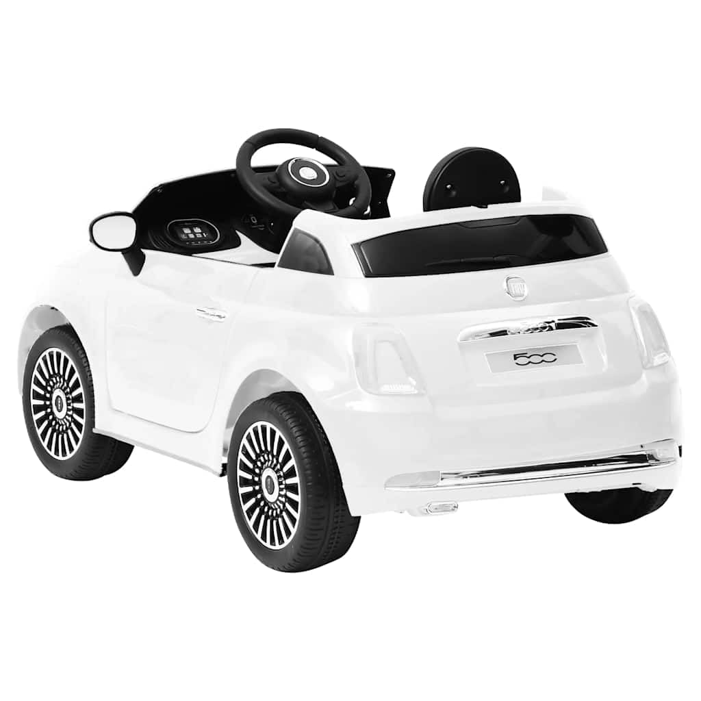 Kinder-Elektroauto FIAT 500 Weiß Kunststoff mit LED-Frontlicht 113x67,5x53 cm für 3-6 Jahre 30 W Motor 2-3 km/h Geschwindigkeit mit Musik und Sicherheitsgurt für Garten und Wohnung