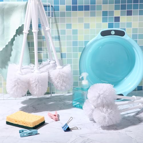 Image of Roshtia 12 Pcs Toilet Brush Cleaner Toilet Bowl Brushes Bulk Commercial White Bathroom Scrubber with Plastic Handles Restroom Cleaning Scrub for Bathroom Industrial Cleaning Supplies 13.7 Inch