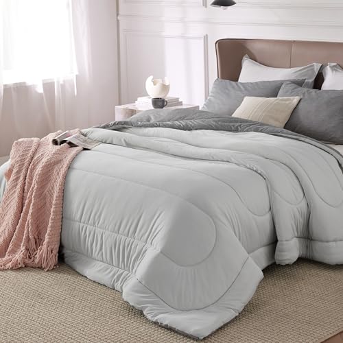 Image of Bedsure California King Comforter Set - Heather Gray Soft Bedding for All Seasons, 3 Pieces, 1 California King Size Comforter and 2 Pillow Shams