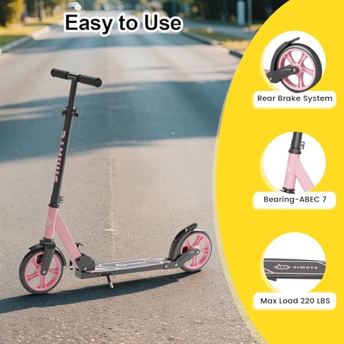 Image of SIMATE Kick Scooter for Kids Teens & Adults, 4 Adjustable Heights, 8IN All Terrain Big Wheels, Foldable and Lightweight, Gifts for Girls Boys