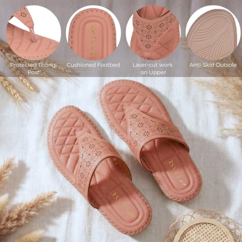 Image of TRASE Orthopedic Footwear for Women | Flat Ortho Slippers for Women Stylish | Soft Sole Ladies Chappal Fancy Comfortable Casual Footwear with Laser Cut Design