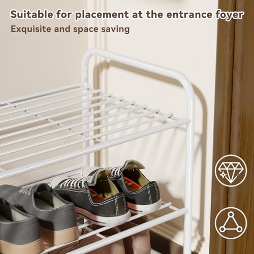 Image of Standard Shoe Rack 2-Tier 32.5 Inches Wide, Free Standing Shoe Organizer for Indoor Outdoor | Adjustable Heavy-Duty Metal Shelf Ideal for Home Entryway Closet & Garage Balcony | White