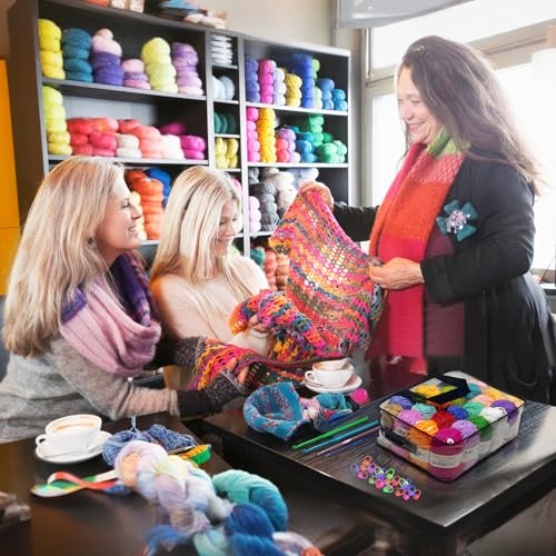 AOTWAN Crochet Yarn Knitting Wool 28Colors x 25g Acrylic Yarn Crochet Wool with Aluminum Crochet Hooks Stitch Markers Yarn for Crochet Kits for Beginners Adults Wool for Crochet Knitting and Crafts