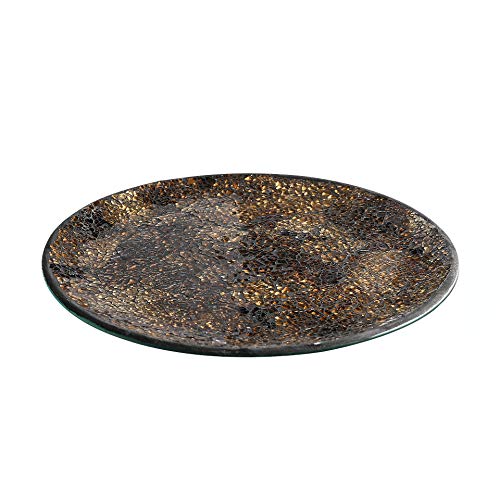Whole Housewares 12" Glass Mosaic Candle Plate (Gold/Brown)