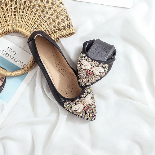 Women Ballet Flats Sparkly Rhinestone Wedding Ballerina Shoes Pointed Toe Foldable Comfort Slip on Flat Dress Shoes3