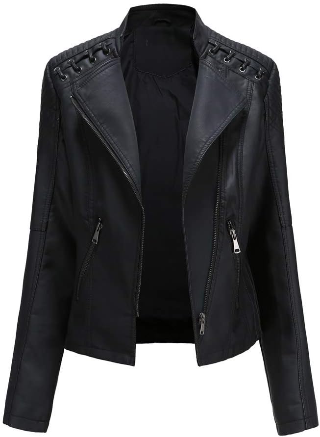 Aodrusa Womens Faux Leather Short Moto Jackets, Junior Zip Up Motorcycle PU Biker Outwear Bandage Coat