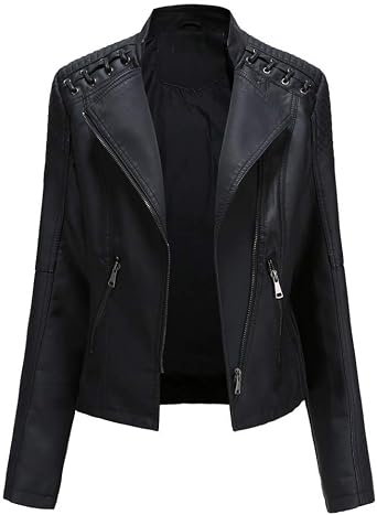 Aodrusa Womens Faux Leather Short Moto Jackets, Junior Zip Up Motorcycle PU Biker Outwear Bandage Coat