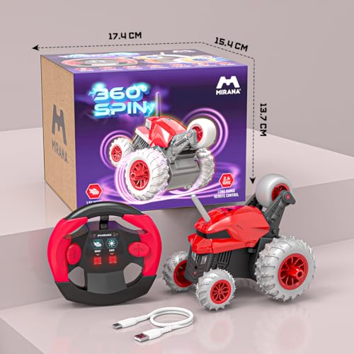 Image of Mirana Warrior 360 Degree Rotating Stunt RC Car Toy for Kids | High Speed Steering Remote Control Vehicle | USB Type-C Rechargeable for Boys and Girls | Made in India (Red)