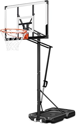 Basketball Hoop with 4.8-10 FT Height Adjustable for KidsAdults, Portable Basketball Hoop Outdoor with 44 Inch Backboard and 2 Wheels for