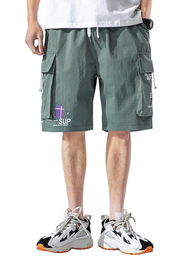 Short Cargo Homme - Bermuda Décontracté Multi-poches - Taille Réglable Cordon - Polyester Léger - Idéal Sport, Travail, Loisirs - 3
