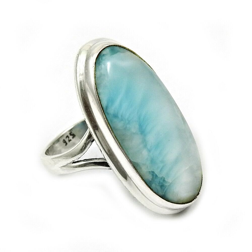Gioielli fatti a mano unisex pietre preziose di Larimar, anello tribale in argento sterling coppie, regali di compleanno per uomini, regali per la festa del papà, anello della promessa
