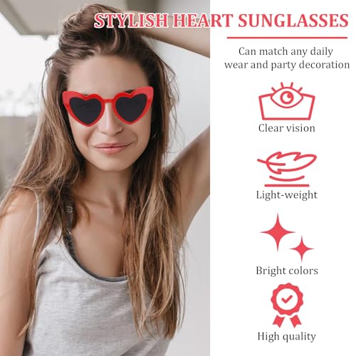 Red Sunglasses for Women Heart Shaped Cat Eye Glasses for Valentine Party Favors4