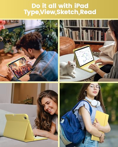 Image of typecase Folio Keyboard Case for iPad 10th Gen 10.9 inch (2022) and iPad 11th (A16, 2025), Magnetic Wireless Detachable Keyboard, 7-Color Backlight, Thin & Light, Pencil Holder - Yellow