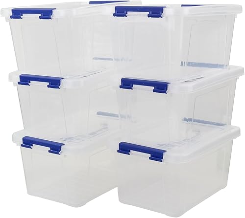Caja de almacenamiento de plástico de 6 L, cajas transparentes con asas, juego de 6