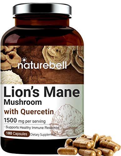 NatureBell Lion's Mane with Quercetin Supplements, Lion's Mane Quercetin 1515mg Per Serving, 180 Capsules, Strongly Supports Healthy System, Premium Lions Mane Brain Support Supplement