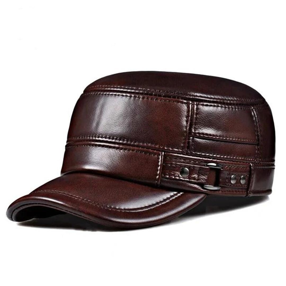 Gorra de invierno para hombre, de piel auténtica, estilo militar, elegante, estilo británico, vintage, de piel de vaca, cálida