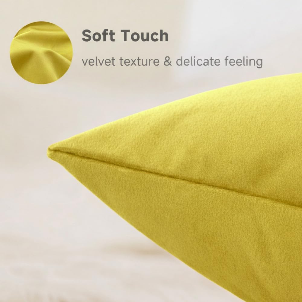 QUORGVES Lemon Yellow Velvet Pillow Covers 24x24 Inch Set of 2, Soft Solid Decorative Square Throw Pillow Covers, Decor Cushion Covers for Bed Sofa Couch Bedroom Living Room