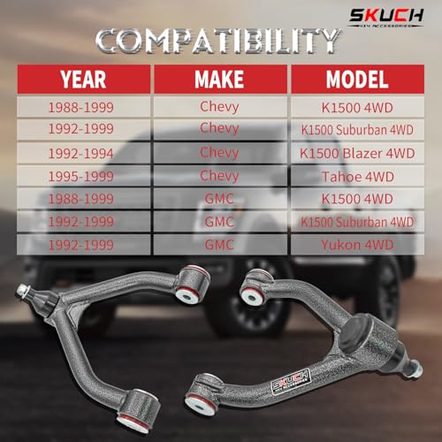 Front Upper Control Arms for 2-4" Lift, for 1988-1998 Chevy GMC K1500,1995-1999 Tahoe, 1988-1991 V1500 Suburban, 1992-1999 K1500 Suburban, 1996-1998 Savana 1500, 1992-1999 Yukon(2pc) by SKUCH 4X4 ACCESSORIES - Image 2