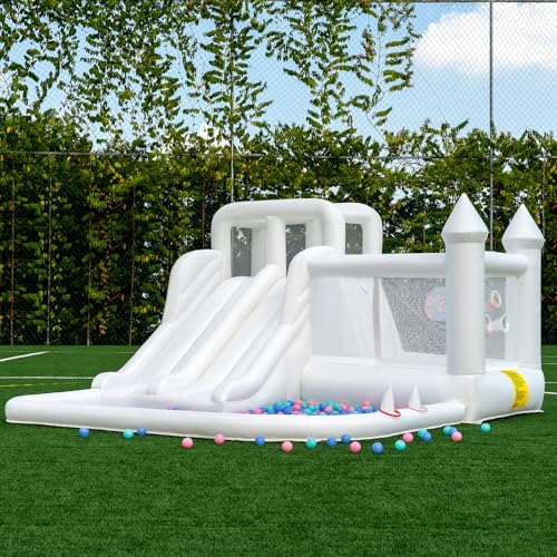 12.5FTx10.6FT Oxford White Bounce House, Kids Inflatable Castle with Slide and Ball Pool, Medium to Large Inflatable Bounce House,Can Be Used Indoors or Outdoors Wet and Dry Use Multi-Functional Toy