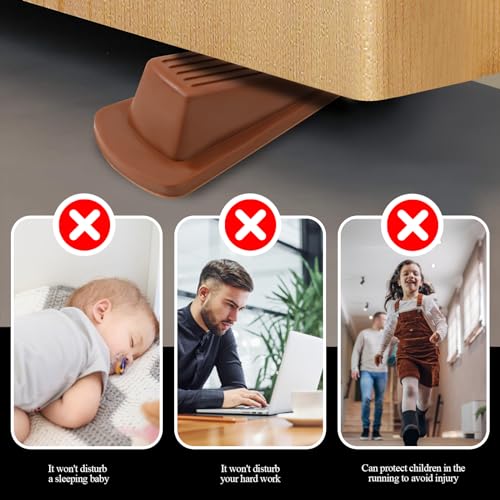 Image of 4 Pack Door Stoppers for Bottom of Door, Brown 4.8x2.2x1.3in Door Stops, Rubber Door Stopper Wedge, Sturdy Stackable Door Stops for Floor