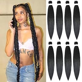 Braiding Hair Pre Stretched Braiding Hair Extensions 26 Inch 8 Packs Long Braiding Hair Yaki Texture Crochet Braids Hair Synthetic Braiding Hair For Box Braids Supernova Hair(1B#)