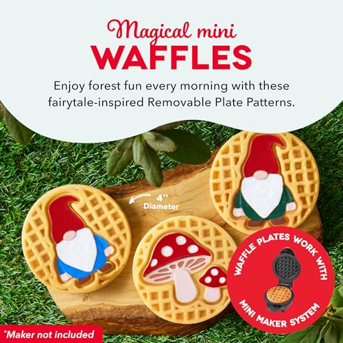 Image of Dash MultiMaker Mini System Removable Plate Set - Ceramic, Nonstick Replacement Plates for Fun-Shaped Waffle Breakfast - Waffle Maker Not Included - 4-Inch - Two-Pack - Mushroom & Gnome