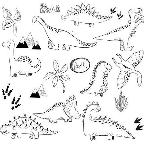 Image of Baby RyRo London Dinosaur Wall Stickers, 36 Count, Black, Vinyl, Modern, Contemporary Style, Peel & Stick, Reusable, Wall Decals