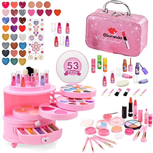 Bloranda 80Pcs Kids Makeup Kit For Girl - Real Non Toxic Kids Makeup Kit | Safe & Non-Toxic Kids Makeup Set, Pink Kids Makeup Birthday Christmas Toys Gift #TOP12