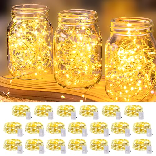 20 Pack LED Fairy Lights Battery Operated,3 Features Blinking Slowly Blinking & just on 7FT 20 LED Waterproof Mini Twinkle String Lights for Wedding Mason Jars Party Christmas Decorations(Warm White)
