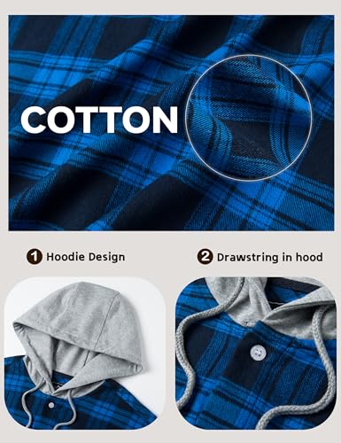 Image of MAGCOMSEN Men's Plaid Hooded Jacket Flannel Shirts Long Sleeve 4 Pockets Casual Button Down Shirts