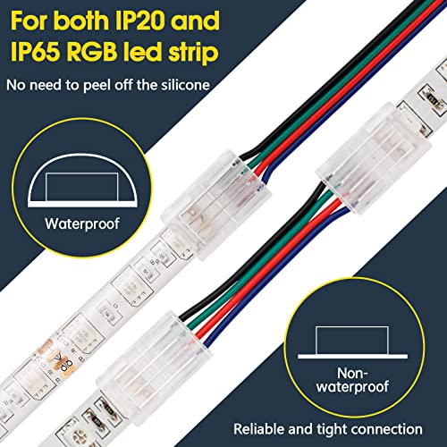 Led Strip Light Connectors 4 Pin Led Connectors Kit For 10Mm Wide 2835 5050 Rgb Strip 14 Packs, Strip To Wire Connection Without Stripping, With 16.4Ft 22 Gauge 4 Pin Led Extension Cable #TOP2