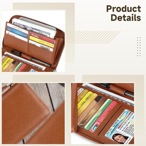 Women'S Zip Around Leather Wallet, Full Grain Cowhide Long Clutch, Large Capacity Travel Purse With Cardholder And Id Window2