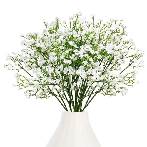 Eteamcan Gypsophila - Flores artificiales para decoración, 18 piezas de flores decorativas de plástico blanco para boda y hogar